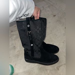 COACH Print Velvet Boots / Silver Buckle